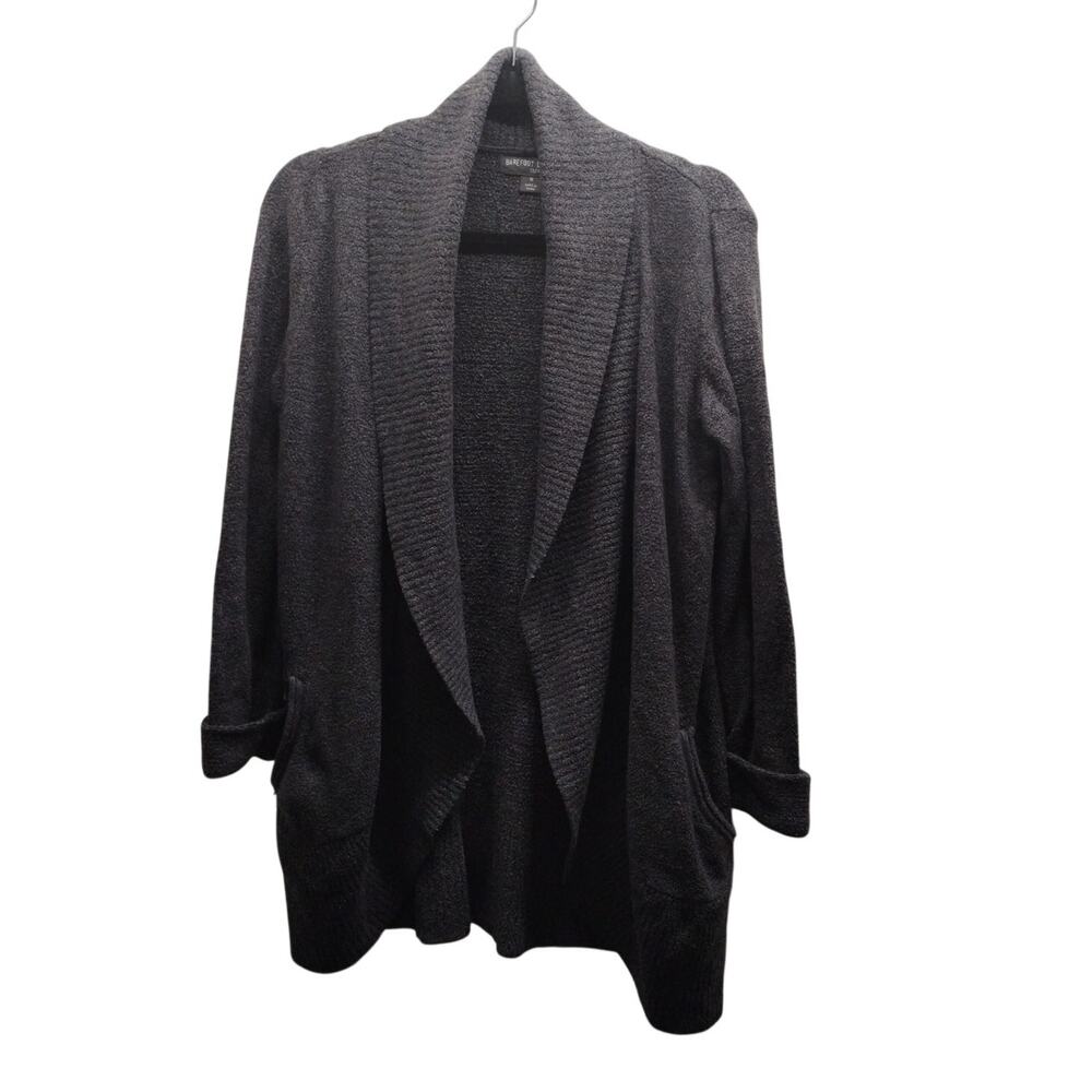 Barefoot Dreams Size Medium Dark Gray CozyChic Lite Knit Open Front Cardigan